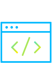 Image suggesting a developer's coding screen. A blue browser with green brackets surrounding a green backslash.