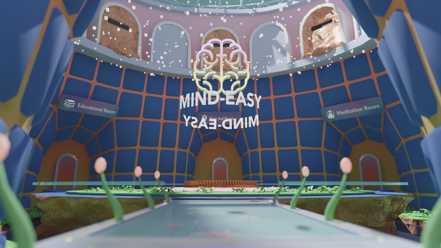 The interior of Mind-Easy’s mental health clinic in Decentraland. | Image: Mind-Easy