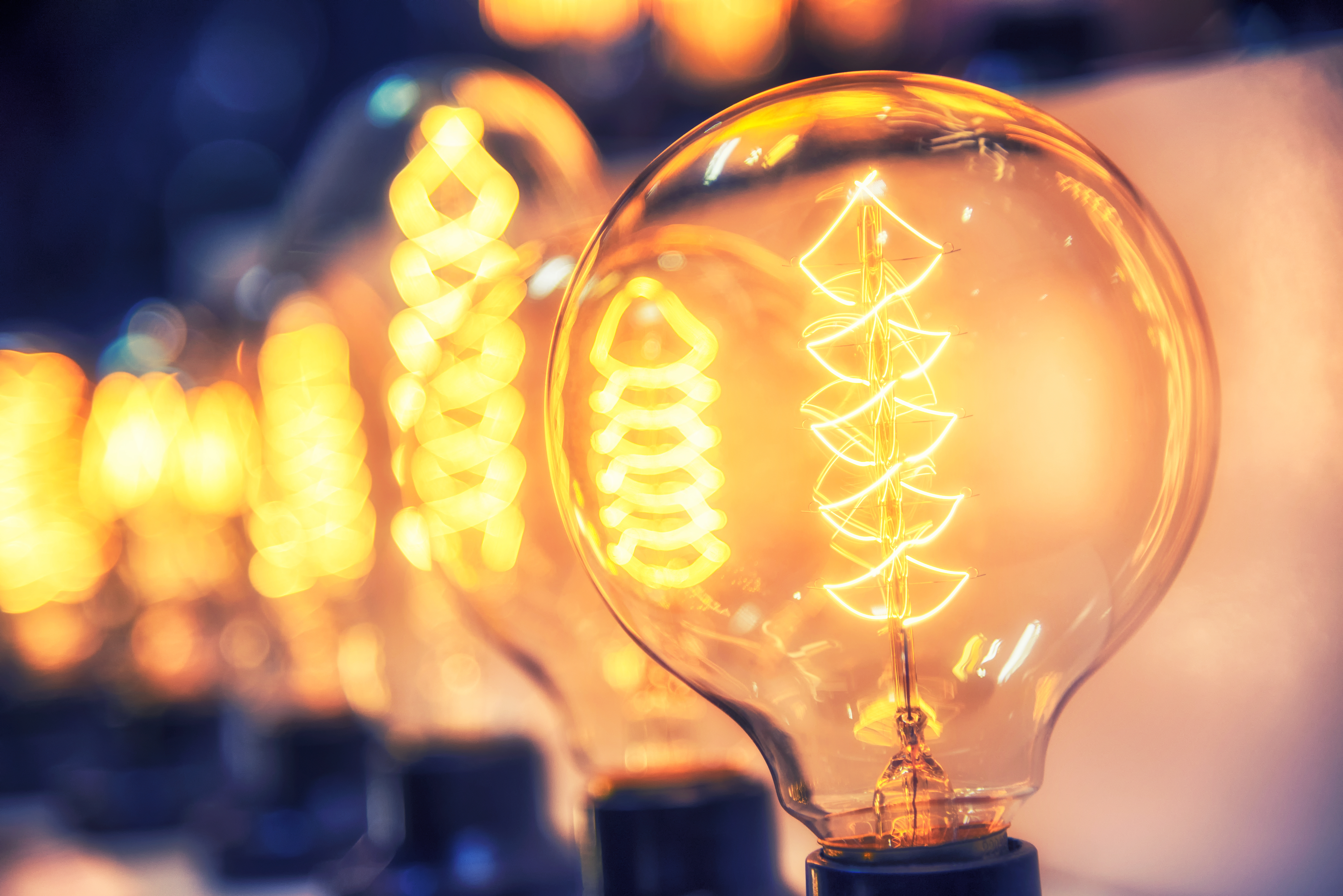 Light bulbs shining.
