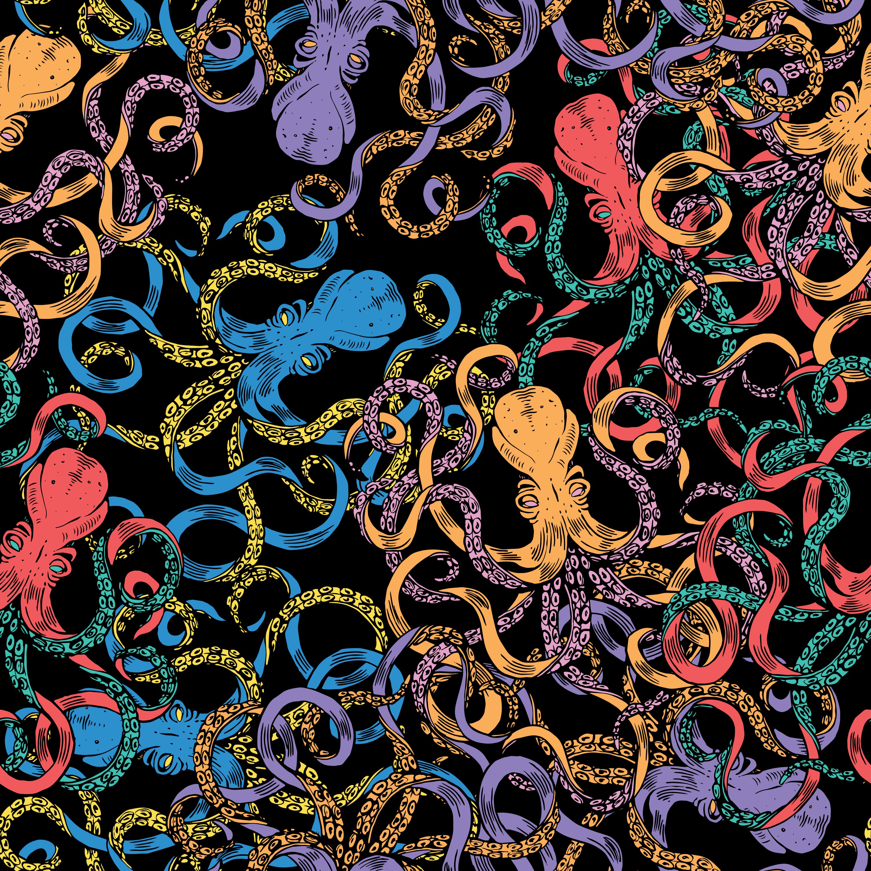 A colorful image of octopi.