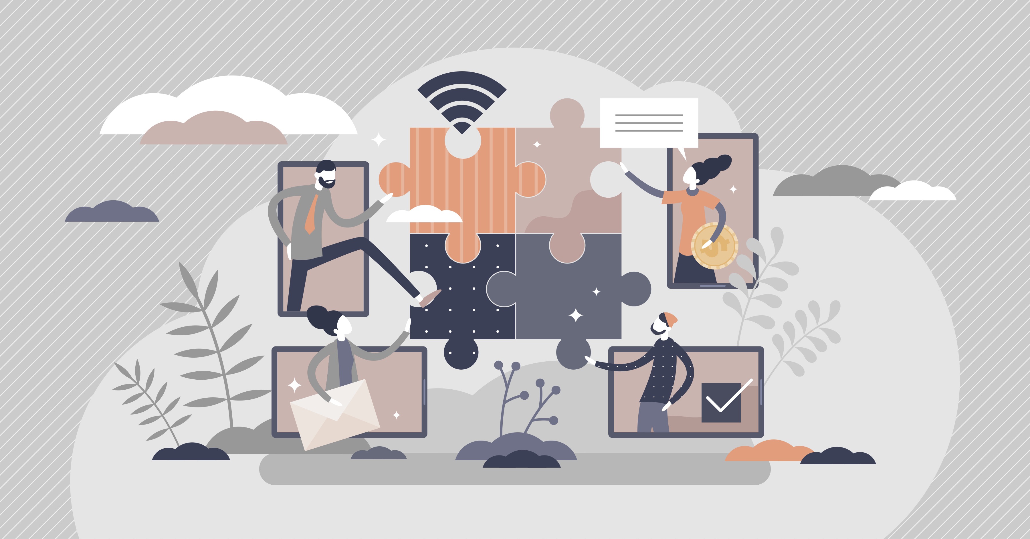 Virtual teams solving a puzzle together