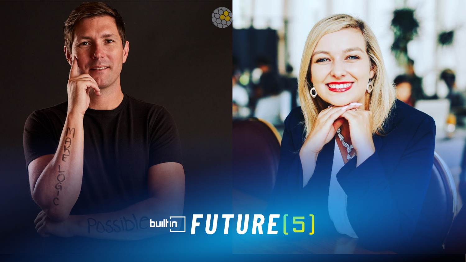 Logictry co-founders Chris Fronda and Chelsea Toler pose for two separate photos.