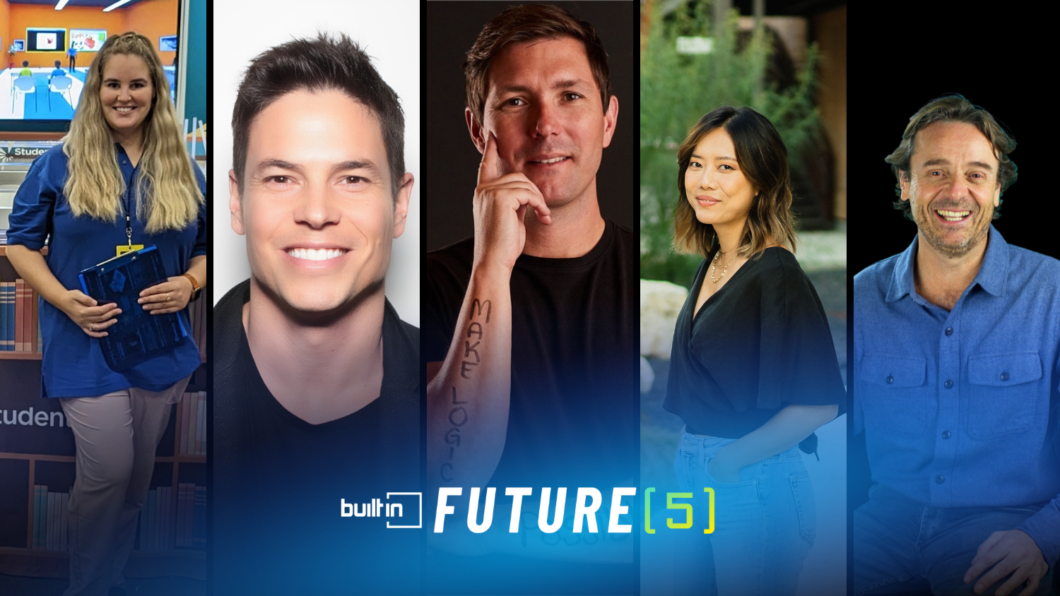 Five Austin tech founders featured in a collage of side-by-side images.