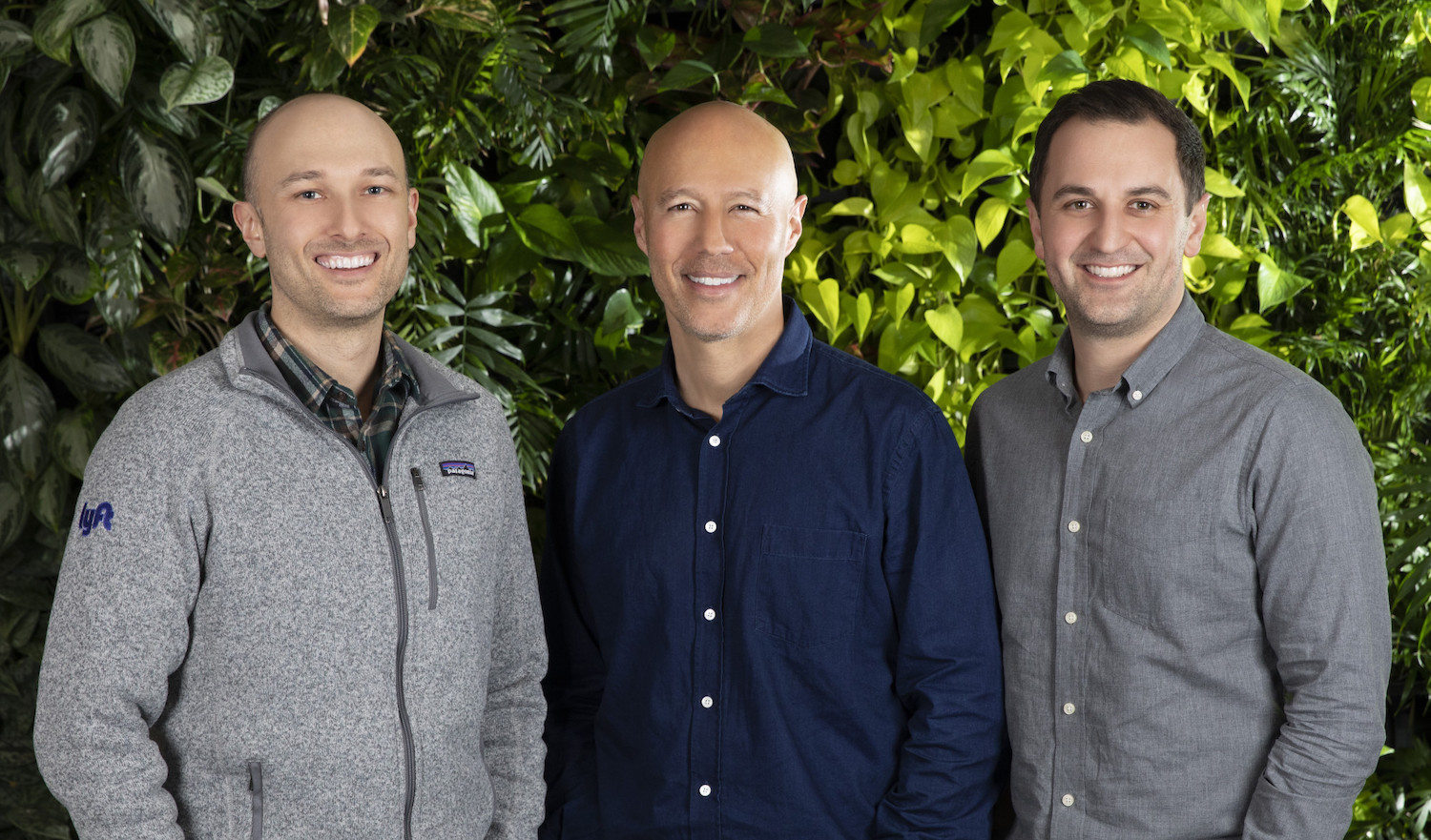 Lyft co-founder and CEO Logan Green (left) is pictured with incoming Lyft CEO David Risher (center) and Lyft co-founder and President John Z