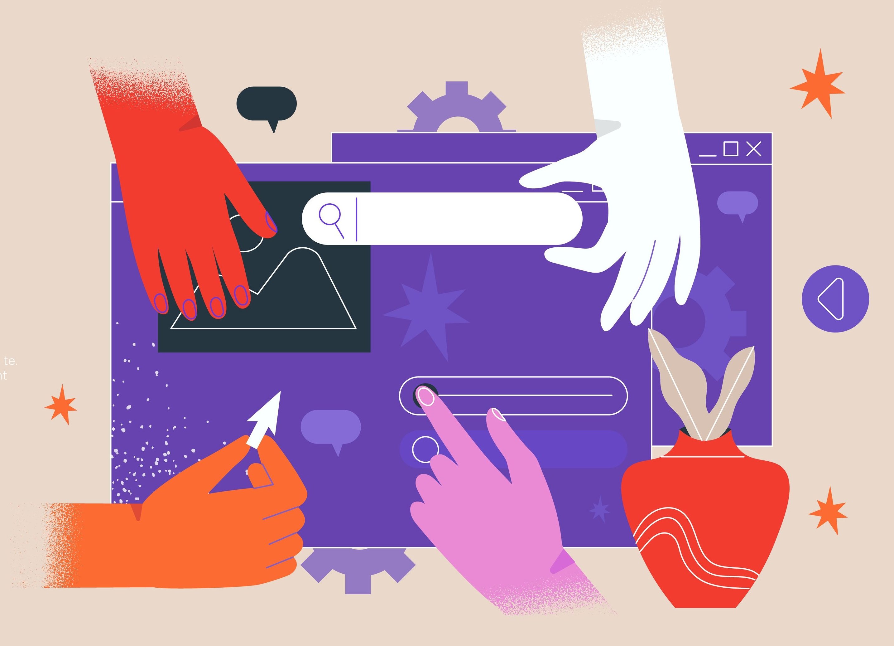 illustration of many hands working on project