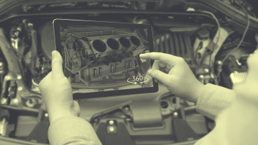 A technician uses AR to look at an engine