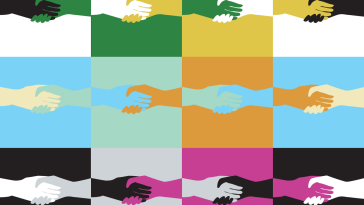 A grid of handshakes in different colors, channel sales strategy