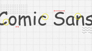 Illustration saying "comic sans" with arrows and circles to highlight letter differences.