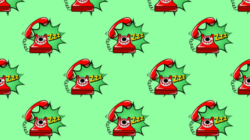 Pattern of cartoon red telephones ringing on a green background, Cold Calling Illustration