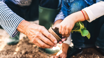 adult and child gardening