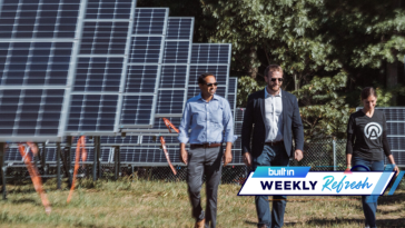 arcadia reps walk in front of solar panels, DC weekly refresh