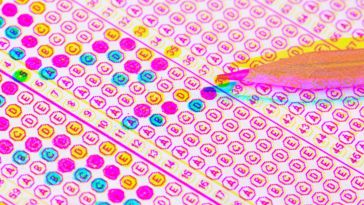 A personality test scantron with bubble filled in with different colors representing the different personality results.