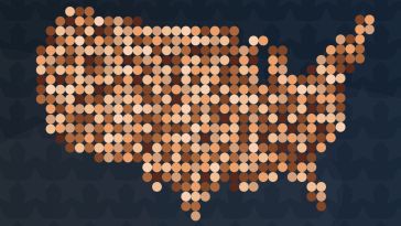 Skin tone colored, DEI data points arranged in the shape of the U.S. map.