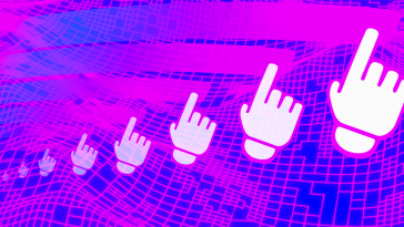 Large hands swiping across a digital landscape.