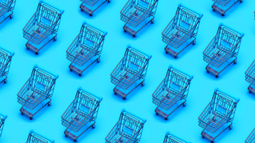 An array of shopping carts prepared by a sales team to promote buyer enablement.