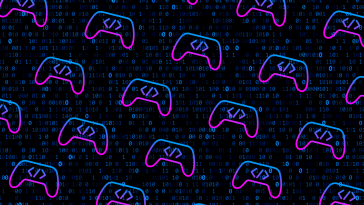 Video game controller icons with code icons embedded inside.