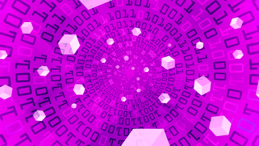 pink cubes circulating in a purple cyclone of 1's and 0's