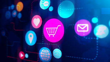 A group of icons including a shopping cart, location marker, globe, and data representing the different metrics measured by customer data platforms.