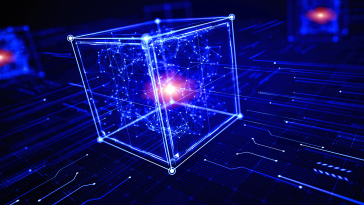 A close up of a digital cube as a blockchain node.