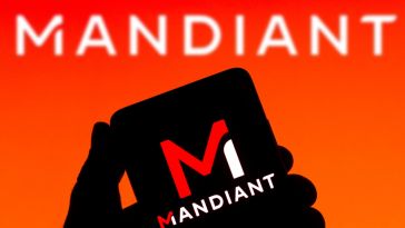 Mandiant logo on iPhone on red background