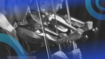 symfony image of 3 performing violinists in profile