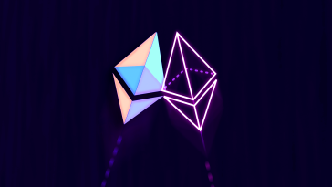 Two copies of the Ethereum logo intersecting one another.