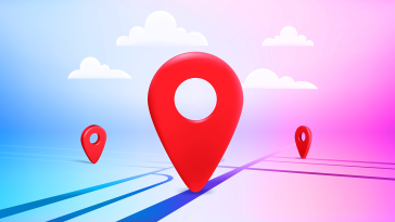 A large GPS app icon on a digital map.