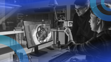 CAD image of an engineer using CAD to model a piece of hardware