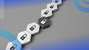 Data integrity image of a line of stacked hexagons showing locked padlocks. One hexagon is pulled out of the line and shows an unlocked padlock.