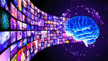 An AI brain generating video content.