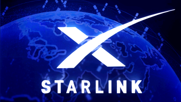 The Starlink logo with an illustration of satellites surrounding the earth.