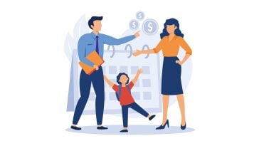 animated image of a man, woman and child companies with best maternity leave