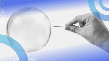 A person putting a pin to a bubble. Generative AI can avoid bubble status with a commitment to transparency, fairness and accountability.