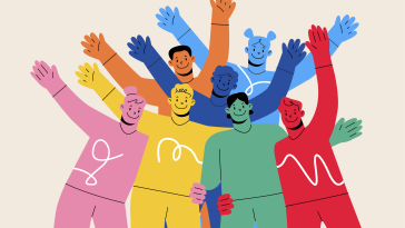 Happy diverse people with arms around each other