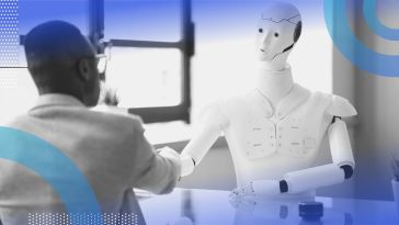 A robot doing a job interview. AI video interviews are becoming more common.