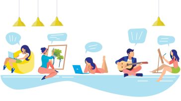 Stock illustration of people enjoying hobbies