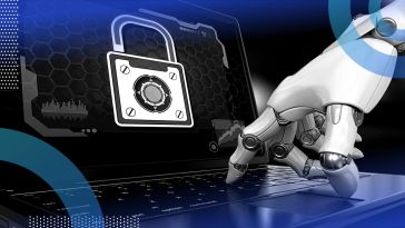 Robot hand hacking into a secure account on computer