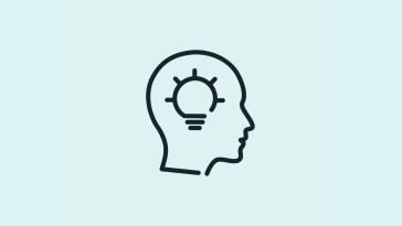Graphic illustration of a person’s head, side profile, with a lightbulb turning on inside their brain.