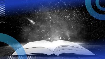 An open book with a galaxy pouring out.