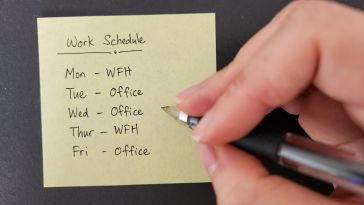 sticky note showing a hybrid work schedule