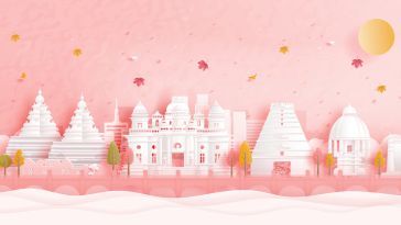 A rendering of the Chennai skyline set against a pink background.