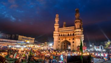 Photograph of Hyderabad, India at night,