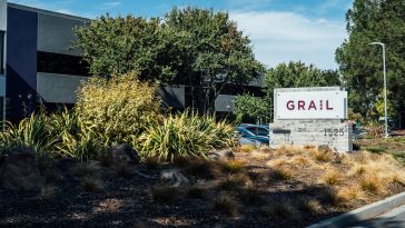 GRAIL logo on a sign outside its office in Menlo Park, California. 