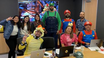 Pennymac Tech team members dressed as Mario Bros. characters