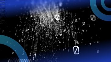 binary numbers falling against digital background