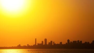 Sunrise on the Mumbai skyline.