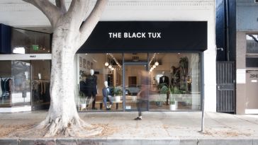 Exterior of The Black Tux storefront. 