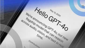 A phone screen has the message Hello GPT-4o.