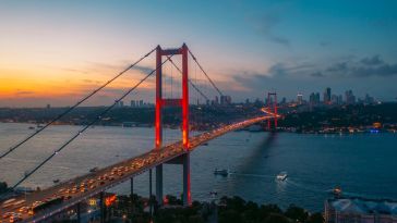 Night time view of Istanbul from Bosphorous Bridge.