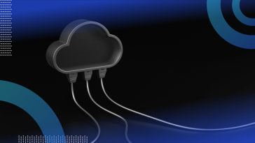 A 3D outline of a cloud with three cables plugged into the bottom and trailing off screen.